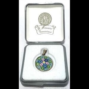 Vintage Antica Murrina Veneziano Murano Sterling Silver Glass Pendant
